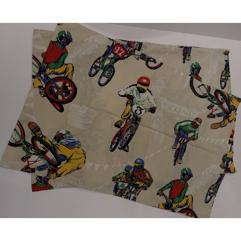 Vintage BMX Dirt Bike Novelty Pillowcase Set 2 Motocross Racing 80s Retro Print‎